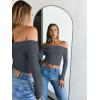 image:imageTrendy Queen Women Long Sleeve Shirts Off Shoulder Tops Going Out Crop Sexy Slim Fitted Y2K Fall Outfits 2026 Fashion ClothesGrey