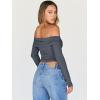 image:imageTrendy Queen Women Long Sleeve Shirts Off Shoulder Tops Going Out Crop Sexy Slim Fitted Y2K Fall Outfits 2026 Fashion ClothesGrey