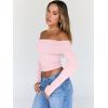 image:imageTrendy Queen Women Long Sleeve Shirts Off Shoulder Tops Going Out Crop Sexy Slim Fitted Y2K Fall Outfits 2026 Fashion ClothesPink