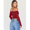 image:imageTrendy Queen Women Long Sleeve Shirts Off Shoulder Tops Going Out Crop Sexy Slim Fitted Y2K Fall Outfits 2026 Fashion ClothesRed