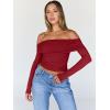 image:imageTrendy Queen Women Long Sleeve Shirts Off Shoulder Tops Going Out Crop Sexy Slim Fitted Y2K Fall Outfits 2026 Fashion ClothesRed