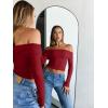 image:imageTrendy Queen Women Long Sleeve Shirts Off Shoulder Tops Going Out Crop Sexy Slim Fitted Y2K Fall Outfits 2026 Fashion ClothesRed