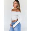 image:imageTrendy Queen Women Long Sleeve Shirts Off Shoulder Tops Going Out Crop Sexy Slim Fitted Y2K Fall Outfits 2026 Fashion ClothesWhite