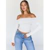 image:imageTrendy Queen Women Long Sleeve Shirts Off Shoulder Tops Going Out Crop Sexy Slim Fitted Y2K Fall Outfits 2026 Fashion ClothesWhite