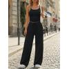 image:imageTrendy Queen Womens 2 Piece Lounge Set Spring Outfits  Camisole Top amp Wide Leg PantsBlack