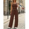 image:imageTrendy Queen Womens 2 Piece Lounge Set Spring Outfits  Camisole Top amp Wide Leg PantsCoffee