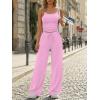 image:imageTrendy Queen Womens 2 Piece Lounge Set Spring Outfits  Camisole Top amp Wide Leg PantsPink