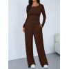 image:imageTrendy Queen Womens 2 Piece Matching Lounge Sets Long Sleeve Henley Neck Slightly Crop Top Wide Leg Pants Casual Sweat SuitCoffee