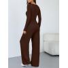 image:imageTrendy Queen Womens 2 Piece Matching Lounge Sets Long Sleeve Henley Neck Slightly Crop Top Wide Leg Pants Casual Sweat SuitCoffee