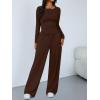 image:imageTrendy Queen Womens 2 Piece Matching Lounge Sets Long Sleeve Henley Neck Slightly Crop Top Wide Leg Pants Casual Sweat SuitCoffee