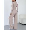 image:imageTrendy Queen Womens 2 Piece Matching Lounge Sets Long Sleeve Henley Neck Slightly Crop Top Wide Leg Pants Casual Sweat SuitLight Apricot