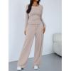image:imageTrendy Queen Womens 2 Piece Matching Lounge Sets Long Sleeve Henley Neck Slightly Crop Top Wide Leg Pants Casual Sweat SuitLight Apricot