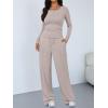 image:imageTrendy Queen Womens 2 Piece Matching Lounge Sets Long Sleeve Henley Neck Slightly Crop Top Wide Leg Pants Casual Sweat SuitLight Apricot