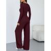 image:imageTrendy Queen Womens 2 Piece Matching Lounge Sets Long Sleeve Henley Neck Slightly Crop Top Wide Leg Pants Casual Sweat SuitWine Red