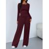 image:imageTrendy Queen Womens 2 Piece Matching Lounge Sets Long Sleeve Henley Neck Slightly Crop Top Wide Leg Pants Casual Sweat SuitWine Red