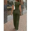 image:imageTrendy Queen Womens 2 Piece Matching Lounge Sets Summer Henley Neck Slightly Crop Top Wide Leg Pants Casual Sweat SuitArmy Green