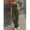 image:imageTrendy Queen Womens 2 Piece Matching Lounge Sets Summer Henley Neck Slightly Crop Top Wide Leg Pants Casual Sweat SuitArmy Green