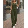 image:imageTrendy Queen Womens 2 Piece Matching Lounge Sets Summer Henley Neck Slightly Crop Top Wide Leg Pants Casual Sweat SuitArmy Green