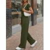 image:imageTrendy Queen Womens 2 Piece Matching Lounge Sets Summer Henley Neck Slightly Crop Top Wide Leg Pants Casual Sweat SuitArmy Green