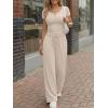 image:imageTrendy Queen Womens 2 Piece Matching Lounge Sets Summer Henley Neck Slightly Crop Top Wide Leg Pants Casual Sweat SuitBeige