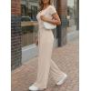 image:imageTrendy Queen Womens 2 Piece Matching Lounge Sets Summer Henley Neck Slightly Crop Top Wide Leg Pants Casual Sweat SuitBeige