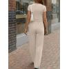 image:imageTrendy Queen Womens 2 Piece Matching Lounge Sets Summer Henley Neck Slightly Crop Top Wide Leg Pants Casual Sweat SuitBeige