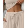 image:imageTrendy Queen Womens 2 Piece Matching Lounge Sets Summer Henley Neck Slightly Crop Top Wide Leg Pants Casual Sweat SuitBeige