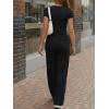 image:imageTrendy Queen Womens 2 Piece Matching Lounge Sets Summer Henley Neck Slightly Crop Top Wide Leg Pants Casual Sweat SuitBlack