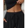 image:imageTrendy Queen Womens 2 Piece Matching Lounge Sets Summer Henley Neck Slightly Crop Top Wide Leg Pants Casual Sweat SuitBlack