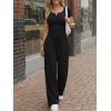 image:imageTrendy Queen Womens 2 Piece Matching Lounge Sets Summer Henley Neck Slightly Crop Top Wide Leg Pants Casual Sweat SuitBlack