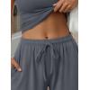 image:imageTrendy Queen Womens 2 Piece Matching Lounge Sets Summer Henley Neck Slightly Crop Top Wide Leg Pants Casual Sweat SuitDark Grey