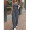 image:imageTrendy Queen Womens 2 Piece Matching Lounge Sets Summer Henley Neck Slightly Crop Top Wide Leg Pants Casual Sweat SuitDark Grey