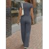 image:imageTrendy Queen Womens 2 Piece Matching Lounge Sets Summer Henley Neck Slightly Crop Top Wide Leg Pants Casual Sweat SuitDark Grey