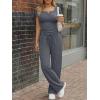 image:imageTrendy Queen Womens 2 Piece Matching Lounge Sets Summer Henley Neck Slightly Crop Top Wide Leg Pants Casual Sweat SuitDark Grey
