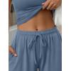 image:imageTrendy Queen Womens 2 Piece Matching Lounge Sets Summer Henley Neck Slightly Crop Top Wide Leg Pants Casual Sweat SuitDusty Blue