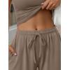 image:imageTrendy Queen Womens 2 Piece Matching Lounge Sets Summer Henley Neck Slightly Crop Top Wide Leg Pants Casual Sweat SuitMocha