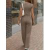 image:imageTrendy Queen Womens 2 Piece Matching Lounge Sets Summer Henley Neck Slightly Crop Top Wide Leg Pants Casual Sweat SuitMocha