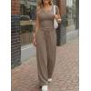 image:imageTrendy Queen Womens 2 Piece Matching Lounge Sets Summer Henley Neck Slightly Crop Top Wide Leg Pants Casual Sweat SuitMocha