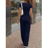 image:imageTrendy Queen Womens 2 Piece Matching Lounge Sets Summer Henley Neck Slightly Crop Top Wide Leg Pants Casual Sweat SuitNavy Blue