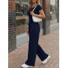 image:imageTrendy Queen Womens 2 Piece Matching Lounge Sets Summer Henley Neck Slightly Crop Top Wide Leg Pants Casual Sweat SuitNavy Blue