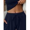 image:imageTrendy Queen Womens 2 Piece Matching Lounge Sets Summer Henley Neck Slightly Crop Top Wide Leg Pants Casual Sweat SuitNavy Blue