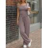 image:imageTrendy Queen Womens 2 Piece Matching Lounge Sets Summer Henley Neck Slightly Crop Top Wide Leg Pants Casual Sweat SuitRose Taupe