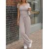 image:imageTrendy Queen Womens 2 Piece Matching Lounge Sets Summer Henley Neck Slightly Crop Top Wide Leg Pants Casual Sweat SuitSmoke