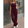 image:imageTrendy Queen Womens 2 Piece Matching Lounge Sets Summer Henley Neck Slightly Crop Top Wide Leg Pants Casual Sweat SuitWine Red