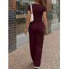 image:imageTrendy Queen Womens 2 Piece Matching Lounge Sets Summer Henley Neck Slightly Crop Top Wide Leg Pants Casual Sweat SuitWine Red