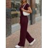 image:imageTrendy Queen Womens 2 Piece Matching Lounge Sets Summer Henley Neck Slightly Crop Top Wide Leg Pants Casual Sweat SuitWine Red