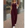 image:imageTrendy Queen Womens 2 Piece Matching Lounge Sets Summer Henley Neck Slightly Crop Top Wide Leg Pants Casual Sweat SuitWine Red
