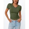 image:imageTrendy Queen Womens Basic V Neck Short Sleeve Spring T Shirts Slim Fit Crop Y2k Tee 2026 Summer Gym Workout Cute TopArmygreen