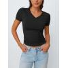 image:imageTrendy Queen Womens Basic V Neck Short Sleeve Spring T Shirts Slim Fit Crop Y2k Tee 2026 Summer Gym Workout Cute TopBlack