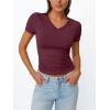 image:imageTrendy Queen Womens Basic V Neck Short Sleeve Spring T Shirts Slim Fit Crop Y2k Tee 2026 Summer Gym Workout Cute TopBurgundy